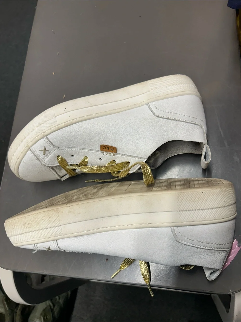 Musse & Cloud White Leather Sneakers with Gold Laces